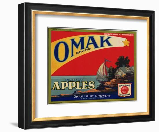 Fruit Crate Labels: Omak Brand Fancy Apples; Omak Fruit Growers-null-Framed Art Print