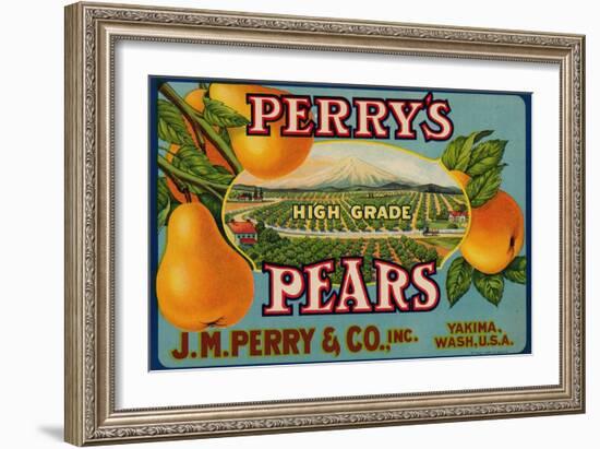 Fruit Crate Labels: Perry’s High Grade Pears; J.M. Perry and Company, Inc.--Framed Art Print