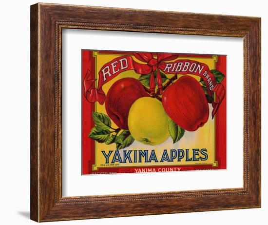 Fruit Crate Labels: Red Ribbon Brand Yakima Apples; Yakima County Horticultural Union-null-Framed Art Print
