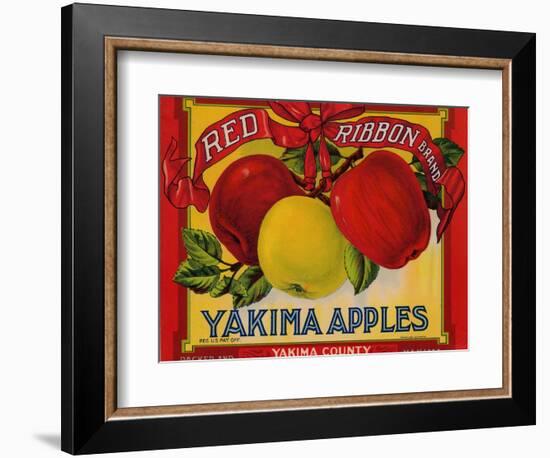 Fruit Crate Labels: Red Ribbon Brand Yakima Apples; Yakima County Horticultural Union--Framed Art Print