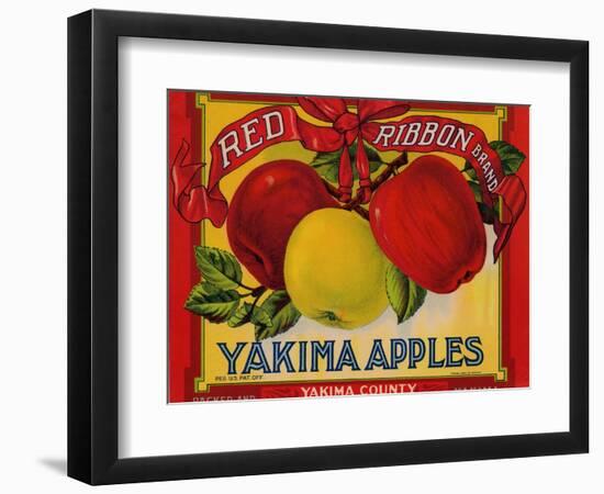 Fruit Crate Labels: Red Ribbon Brand Yakima Apples; Yakima County Horticultural Union-null-Framed Art Print