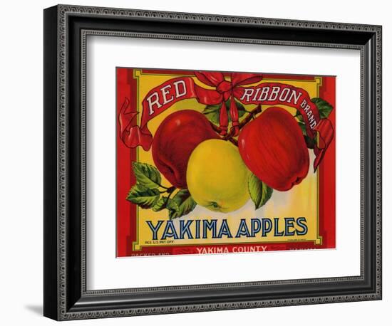 Fruit Crate Labels: Red Ribbon Brand Yakima Apples; Yakima County Horticultural Union--Framed Art Print