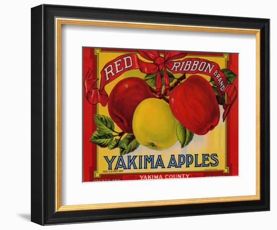 Fruit Crate Labels: Red Ribbon Brand Yakima Apples; Yakima County Horticultural Union-null-Framed Art Print