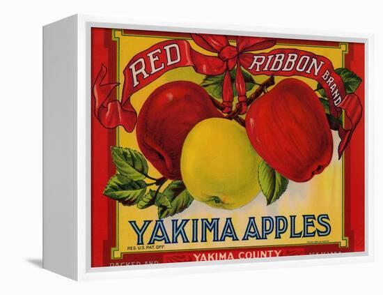 Fruit Crate Labels: Red Ribbon Brand Yakima Apples; Yakima County Horticultural Union-null-Framed Stretched Canvas