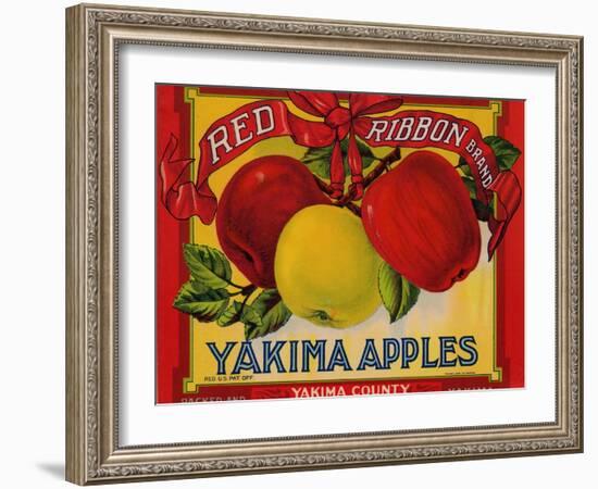 Fruit Crate Labels: Red Ribbon Brand Yakima Apples; Yakima County Horticultural Union-null-Framed Art Print