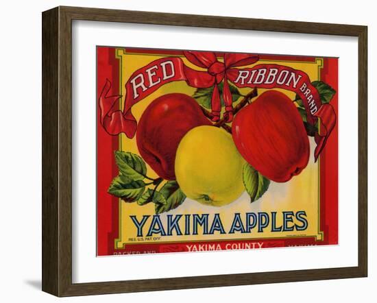 Fruit Crate Labels: Red Ribbon Brand Yakima Apples; Yakima County Horticultural Union-null-Framed Art Print