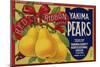 Fruit Crate Labels: Red Ribbon Brand Yakima Pears; Yakima County Horticultural Union-null-Mounted Art Print