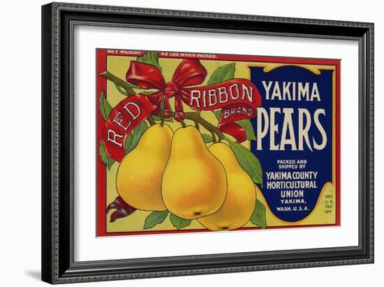 Fruit Crate Labels: Red Ribbon Brand Yakima Pears; Yakima County Horticultural Union-null-Framed Art Print