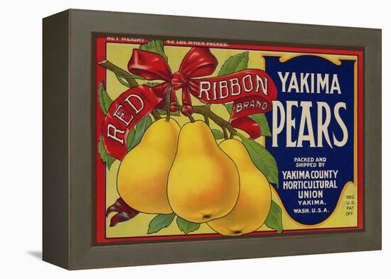 Fruit Crate Labels: Red Ribbon Brand Yakima Pears; Yakima County Horticultural Union-null-Framed Stretched Canvas