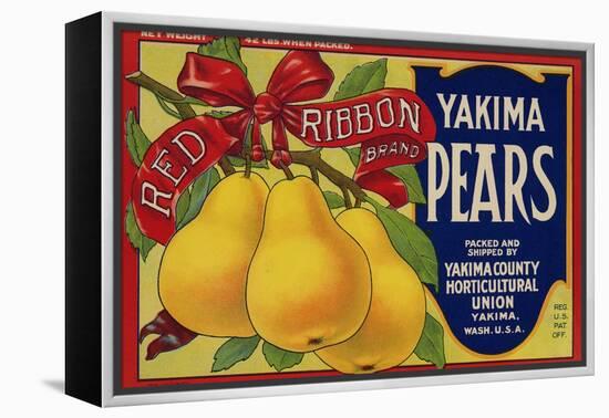 Fruit Crate Labels: Red Ribbon Brand Yakima Pears; Yakima County Horticultural Union-null-Framed Stretched Canvas
