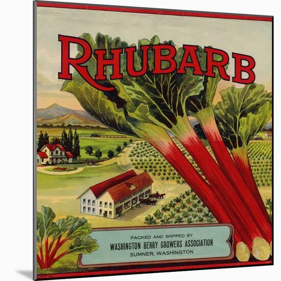 Fruit Crate Labels: Rhubarb; Packed and Shipped by Washington Berry Growers Association-null-Mounted Art Print