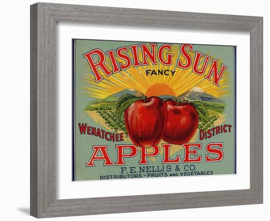 Fruit Crate Labels: Rising Sun Fancy Apples; F.E. Nellis and Company-null-Framed Art Print