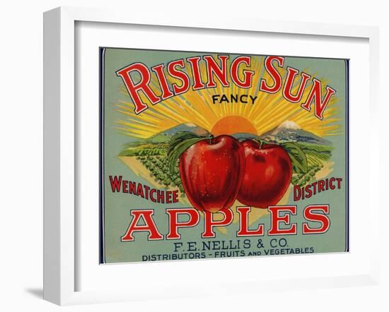 Fruit Crate Labels: Rising Sun Fancy Apples; F.E. Nellis and Company-null-Framed Art Print