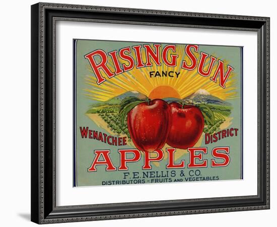 Fruit Crate Labels: Rising Sun Fancy Apples; F.E. Nellis and Company-null-Framed Art Print