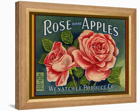 Fruit Crate Labels: Rose Brand Apples; Wenatchee Produce Company-null-Framed Stretched Canvas