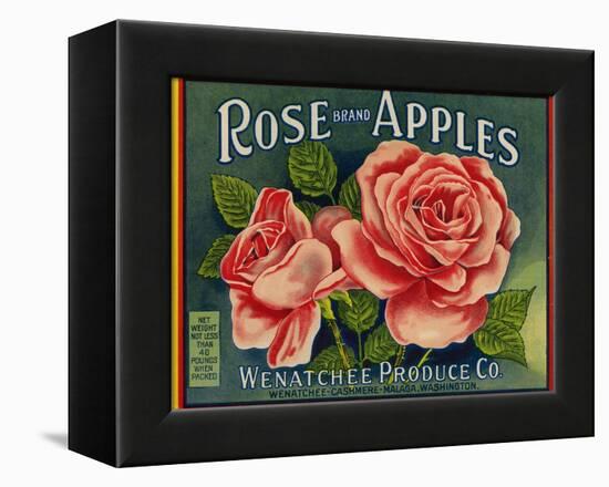 Fruit Crate Labels: Rose Brand Apples; Wenatchee Produce Company-null-Framed Stretched Canvas