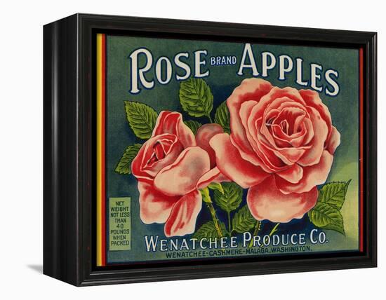 Fruit Crate Labels: Rose Brand Apples; Wenatchee Produce Company-null-Framed Stretched Canvas