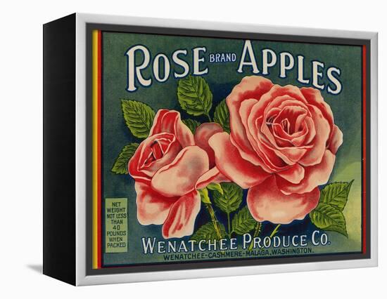 Fruit Crate Labels: Rose Brand Apples; Wenatchee Produce Company-null-Framed Stretched Canvas