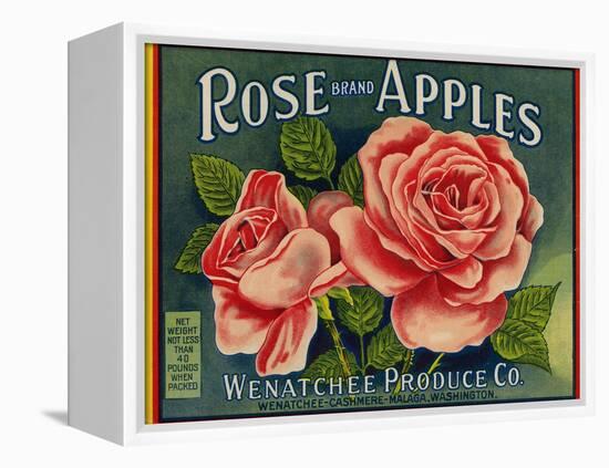 Fruit Crate Labels: Rose Brand Apples; Wenatchee Produce Company-null-Framed Stretched Canvas