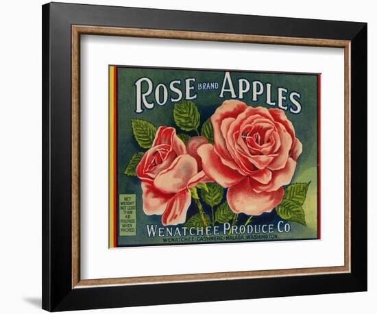 Fruit Crate Labels: Rose Brand Apples; Wenatchee Produce Company-null-Framed Art Print