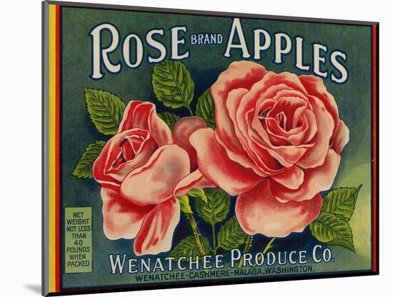 Fruit Crate Labels: Rose Brand Apples; Wenatchee Produce Company-null-Mounted Art Print