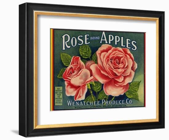 Fruit Crate Labels: Rose Brand Apples; Wenatchee Produce Company-null-Framed Art Print