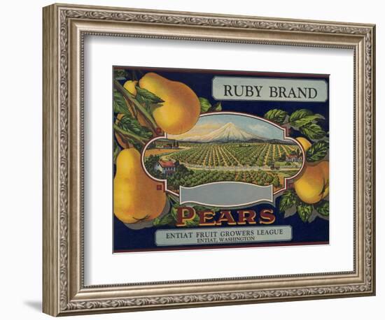 Fruit Crate Labels: Ruby Brand Pears; Entiat Fruit Growers League-null-Framed Art Print