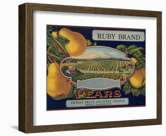 Fruit Crate Labels: Ruby Brand Pears; Entiat Fruit Growers League-null-Framed Art Print