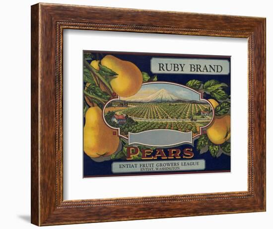 Fruit Crate Labels: Ruby Brand Pears; Entiat Fruit Growers League-null-Framed Art Print