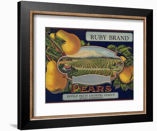Fruit Crate Labels: Ruby Brand Pears; Entiat Fruit Growers League-null-Framed Art Print