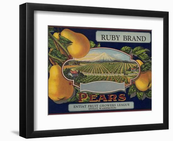 Fruit Crate Labels: Ruby Brand Pears; Entiat Fruit Growers League-null-Framed Art Print