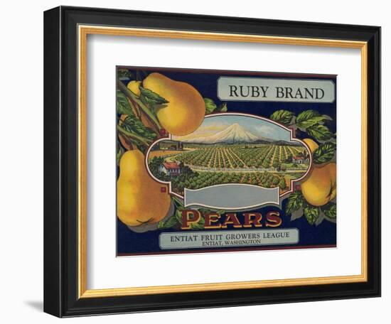 Fruit Crate Labels: Ruby Brand Pears; Entiat Fruit Growers League-null-Framed Art Print