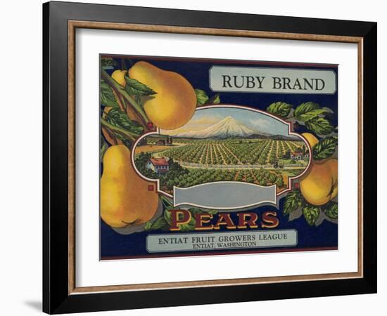 Fruit Crate Labels: Ruby Brand Pears; Entiat Fruit Growers League-null-Framed Art Print