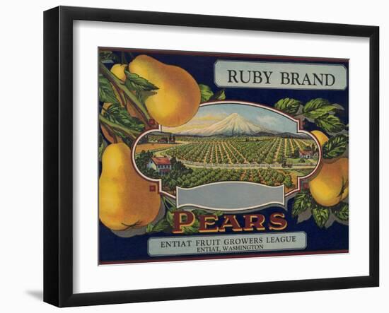 Fruit Crate Labels: Ruby Brand Pears; Entiat Fruit Growers League-null-Framed Art Print