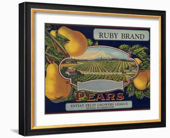 Fruit Crate Labels: Ruby Brand Pears; Entiat Fruit Growers League-null-Framed Art Print