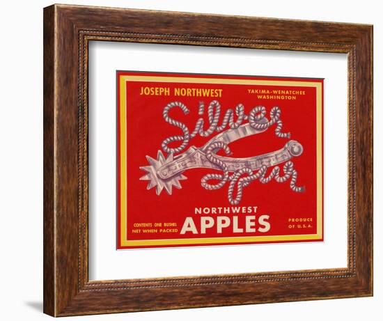 Fruit Crate Labels: Silver Spur Northwest Apples-null-Framed Art Print