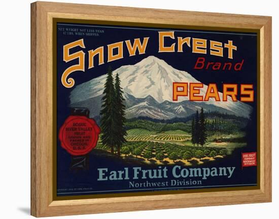 Fruit Crate Labels: Snow Crest Brand Pears; Earl Fruit Company-null-Framed Stretched Canvas