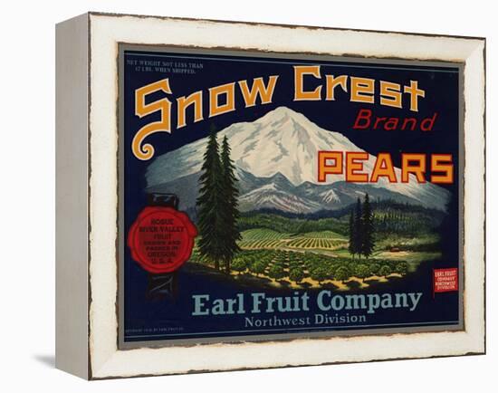 Fruit Crate Labels: Snow Crest Brand Pears; Earl Fruit Company-null-Framed Stretched Canvas