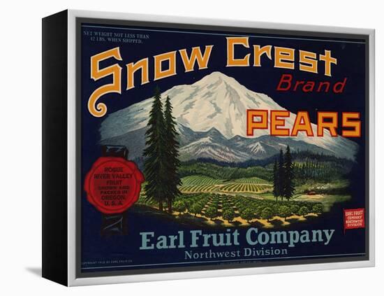 Fruit Crate Labels: Snow Crest Brand Pears; Earl Fruit Company-null-Framed Stretched Canvas