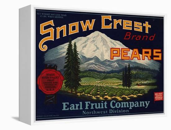 Fruit Crate Labels: Snow Crest Brand Pears; Earl Fruit Company-null-Framed Stretched Canvas