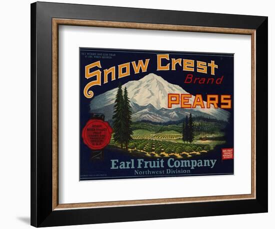 Fruit Crate Labels: Snow Crest Brand Pears; Earl Fruit Company-null-Framed Premium Giclee Print