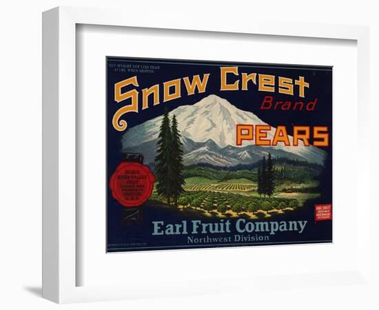 Fruit Crate Labels: Snow Crest Brand Pears; Earl Fruit Company-null-Framed Premium Giclee Print