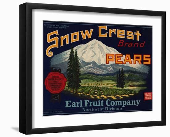 Fruit Crate Labels: Snow Crest Brand Pears; Earl Fruit Company-null-Framed Art Print