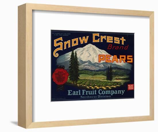 Fruit Crate Labels: Snow Crest Brand Pears; Earl Fruit Company-null-Framed Art Print