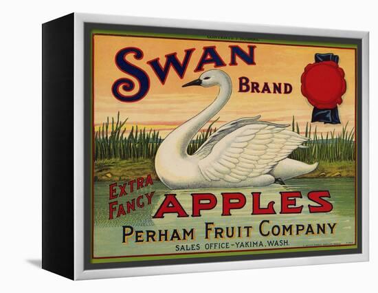 Fruit Crate Labels: Swan Brand Extra Fancy Apples; Perham Fruit Company-null-Framed Stretched Canvas