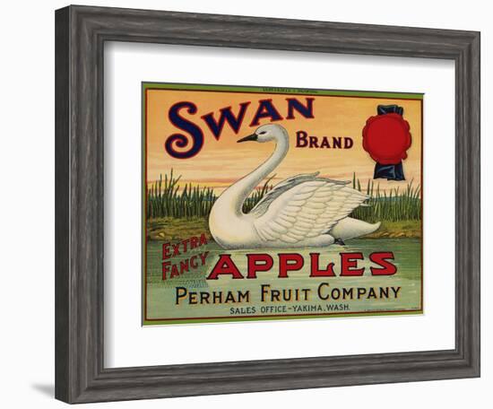 Fruit Crate Labels: Swan Brand Extra Fancy Apples; Perham Fruit Company-null-Framed Art Print