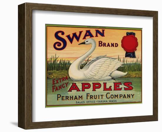 Fruit Crate Labels: Swan Brand Extra Fancy Apples; Perham Fruit Company-null-Framed Art Print