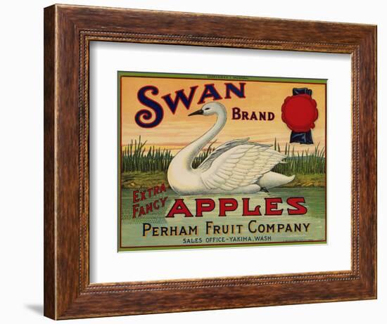 Fruit Crate Labels: Swan Brand Extra Fancy Apples; Perham Fruit Company-null-Framed Art Print