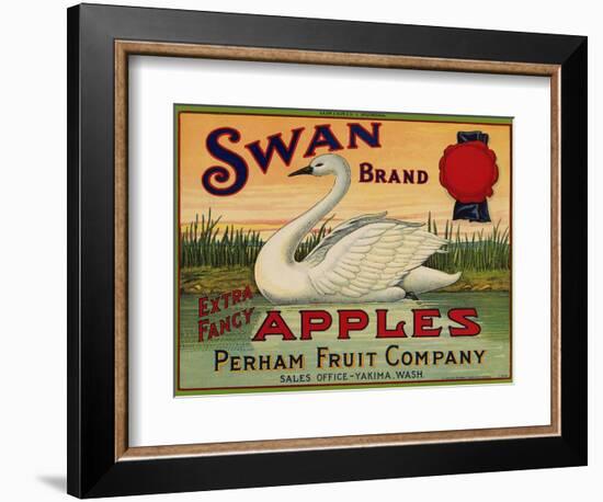 Fruit Crate Labels: Swan Brand Extra Fancy Apples; Perham Fruit Company-null-Framed Art Print