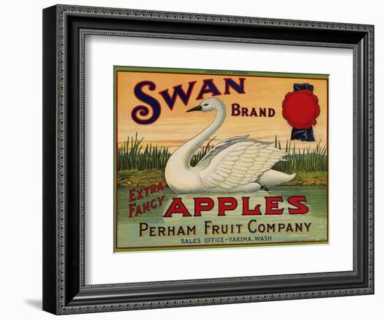 Fruit Crate Labels: Swan Brand Extra Fancy Apples; Perham Fruit Company-null-Framed Art Print